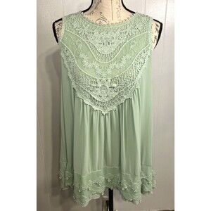 Entro Women's Sleeveless Blouse Lace Front Mint Green Size Medium Boho